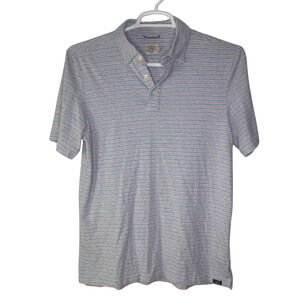 Faherty Brand Movement Polo Shirt Mens Medium Blue‎ Red White Stripe Stretch EUC